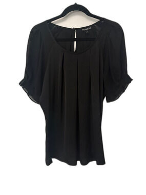 Express Black Pleated Ruffle Short Sleeve Keyhole Back Blouse Top Size M